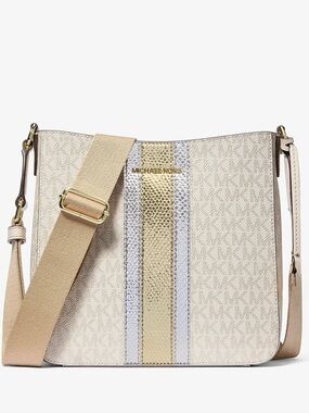 MICHAEL Michael Kors Cream Crossbody with Gold and Silver Center Stripe